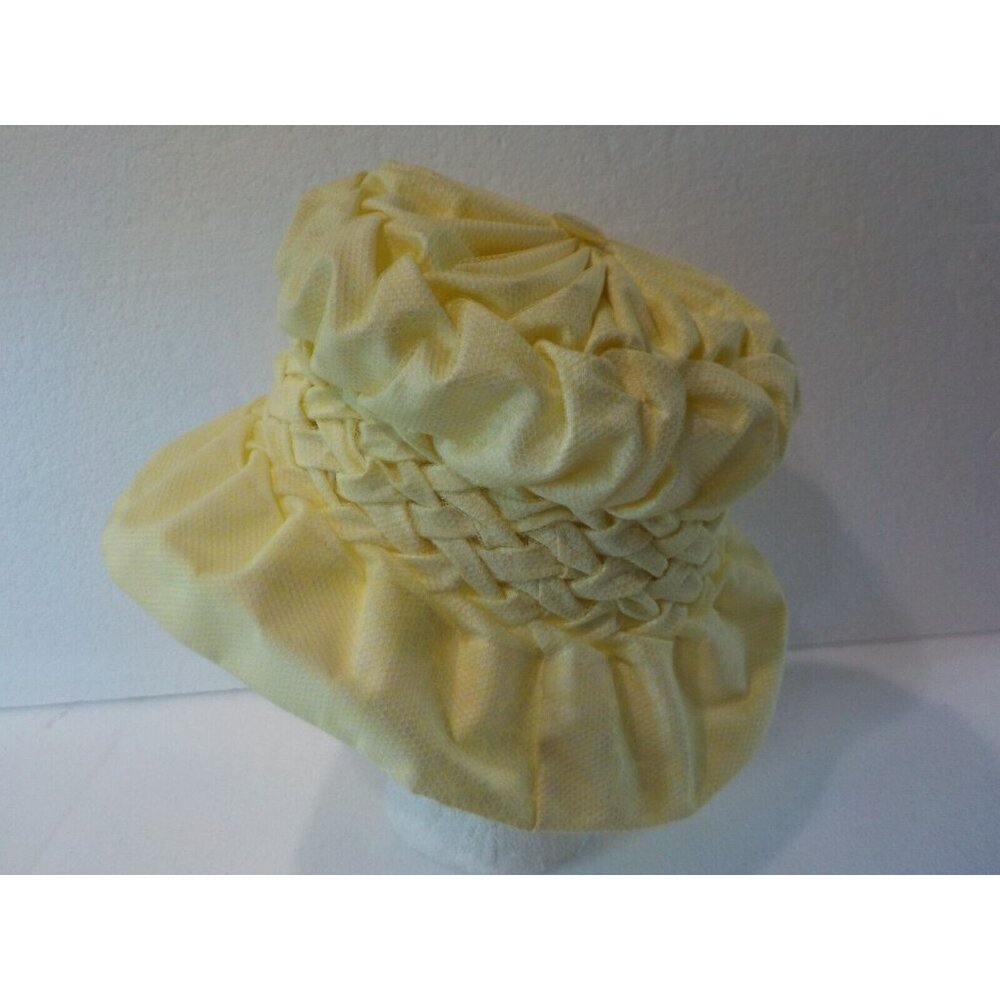 Vintage Pauline of California Original Yellow Fabric Netted Gathered Bonnet Hat - Picture 2 of 7